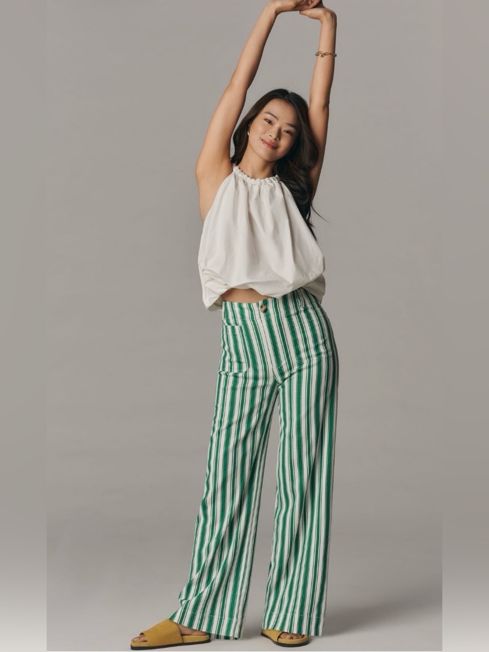 Anthropologie Colette Striped Full-Length Wide-Leg Pants Sz 26P NWT